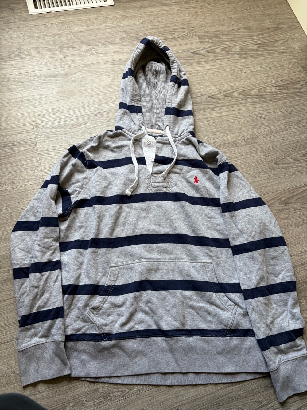 Ralph Lauren Gray and Navy Striped Hooded Pullover